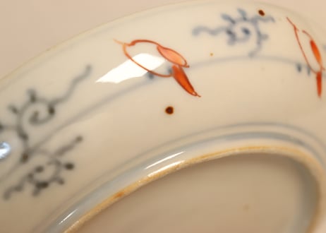 明治前期色絵三方に芭蕉と菊図5寸皿