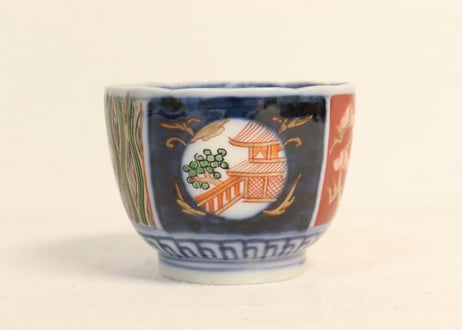 明治前期色絵松鶴と屋敷図向付 窯傷