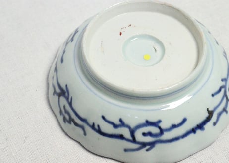 江戸後期染付富士に鶴図なます皿　窯傷,ノミホツ,フリモノ