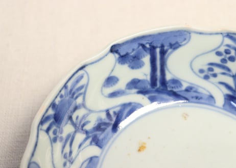 江戸中期青磁染付草花図なます皿③ ホツ