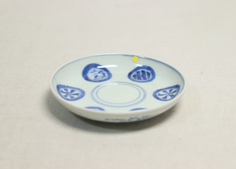 江戸幕末染付六方に丸文小皿②ノミホツ