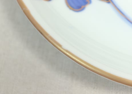 江戸幕末金彩染付鼠大根図8寸皿②釉剝げ
