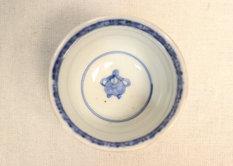 明治前期色絵菱文に松竹梅と鶴亀図向付