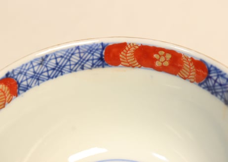 明治前期色絵四方に龍と鳳凰図通り物飯茶碗