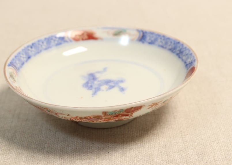菊花のかわいい蓋茶碗　6つ　明治四年　染付 菊花のかわいい蓋茶碗 6つ 明治四年 染付 印判蓋付きお