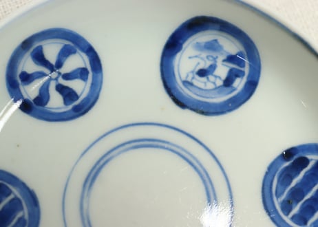 江戸幕末染付六方に丸文小皿①