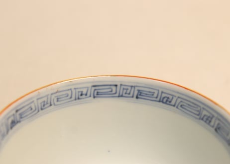 明治後期～大正色絵鶴丸と牡丹図飯茶碗