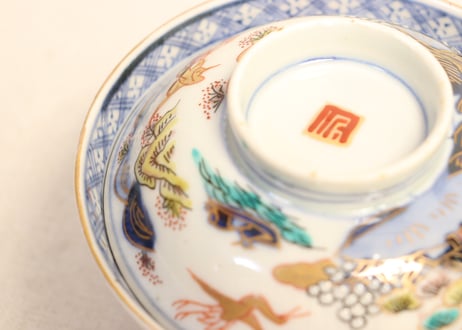 明治前期色絵山水図通り物飯茶碗② 少甘手
