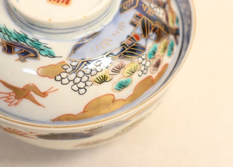 明治前期色絵山水図通り物飯茶碗② 少甘手