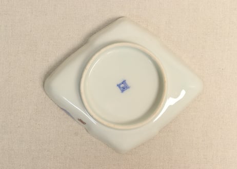 明治後期～大正色絵紅葉と鳥図縁立菱形皿②釉剥げ