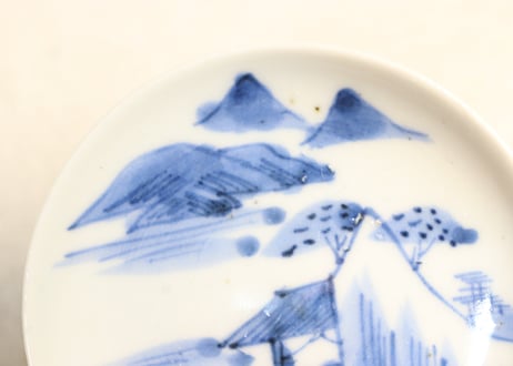 江戸後期染付山水と蝙蝠図豆皿①