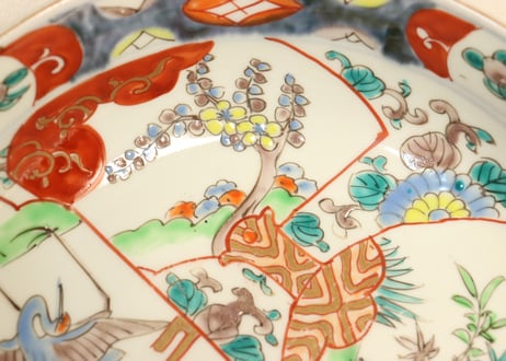 明治前期色絵松竹梅に鶴図7寸鉢