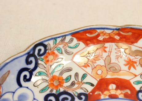明治前期色絵鹿に紅葉図通り物7寸皿②ノミホツ