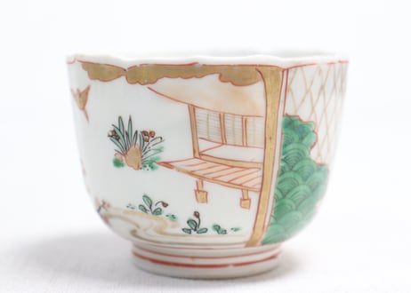 明治前期色絵網手に鶴と梅に鶯図通り物向付①