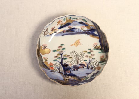 明治前期色絵山水図通り物なます皿①