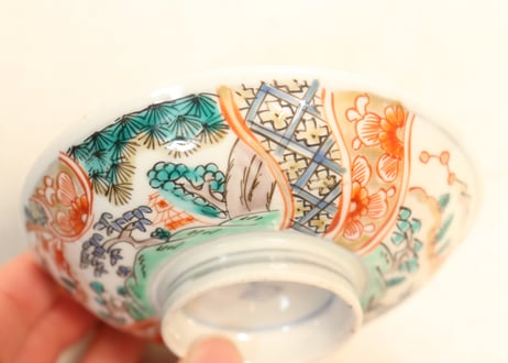 明治前期色絵山水図飯茶碗