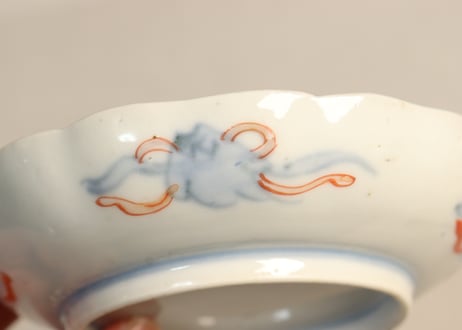 明治前期色絵菊と梅図小皿③甘手,釉剥げ