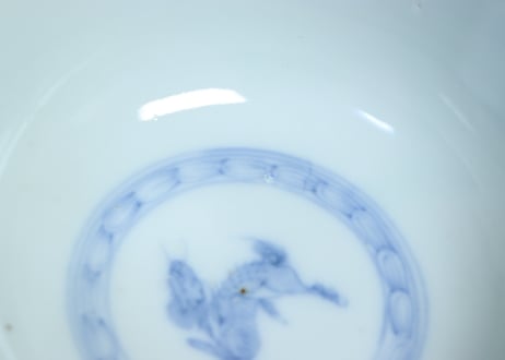 明治前期色絵麒麟に花鳥図蒸茶碗  フリモノ