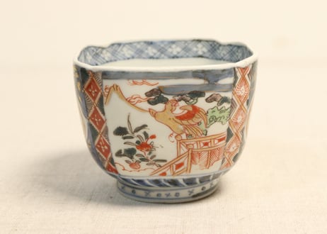明治前期色絵富士と鷹に兜図角向付 ５客組
