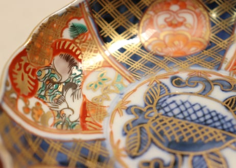 明治前期色絵桃と鶴図通り物小皿②　少甘手