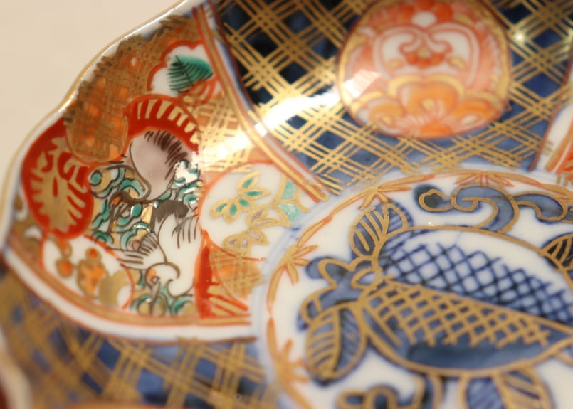 明治前期色絵桃と鶴図通り物小皿② 少甘手 | 吉祥寺PukuPuku