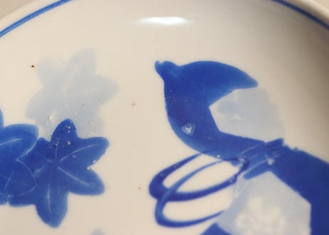 大正~昭和戦前染付紅葉と瓢箪図小皿 フリモノ