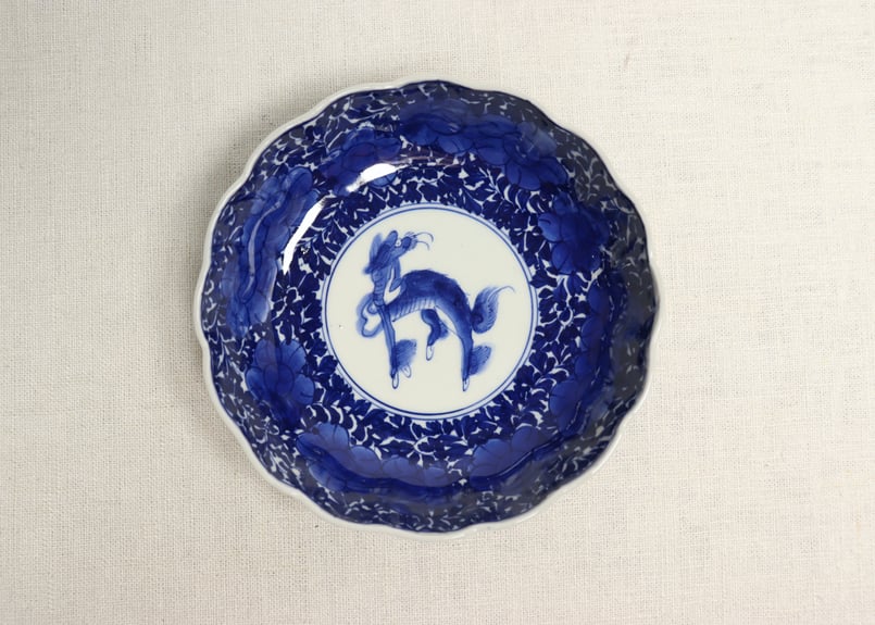 明治前期染付麒麟と牡丹図なます皿① | 吉祥寺PukuPuku