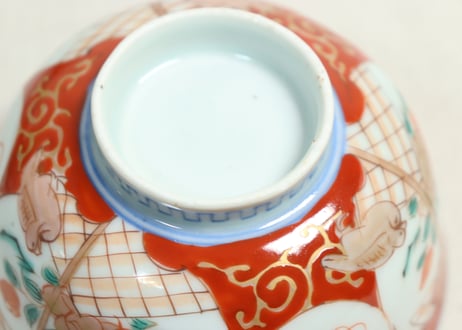 明治前期色絵瓢箪に蝶と花鳥図飯茶碗①