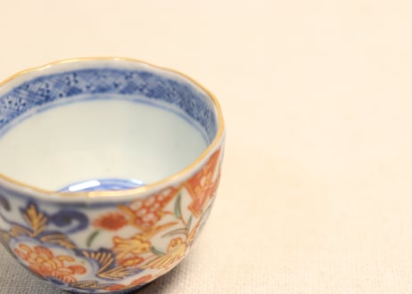 明治前期色絵芦に鳥と牡丹図通り物小向付①見込み濃いめ
