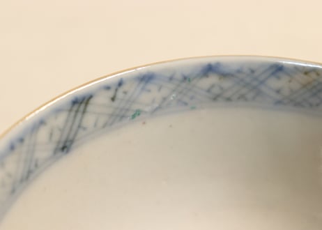 明治前期色絵桃と鶴図通り物飯茶碗