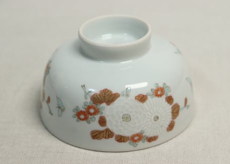 明治前期色絵三方菊図通り物蒸茶碗