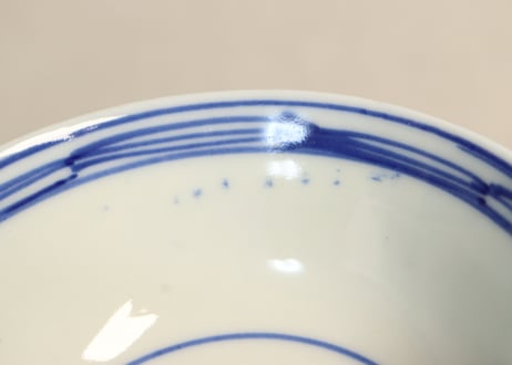 明治前期染付三方に木賊と兎図茶碗