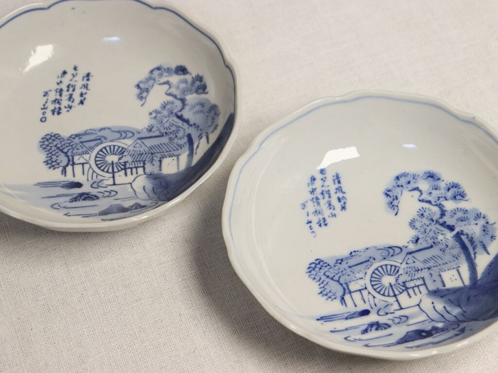昭和戦前ゴム判染付山水と漢詩図なます皿 | 吉祥寺PukuPuku