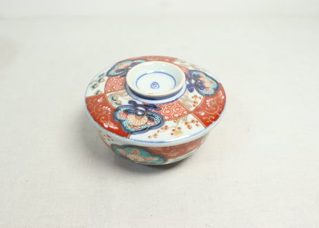 明治前期色絵市松に松竹梅図蒸茶碗①