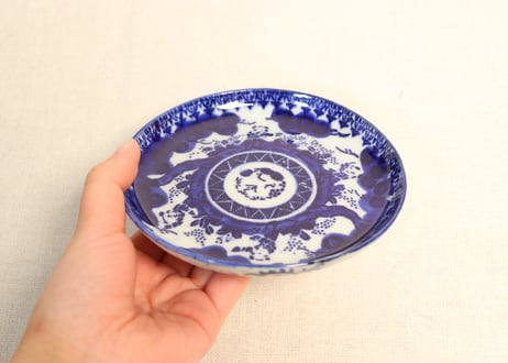 明治前期紙刷唐子図4,5寸皿
