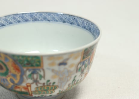 明治前期色絵獅子牡丹と人物図通り物飯茶碗①