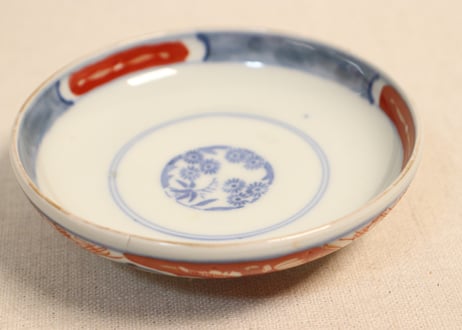 明治前期色絵獅子牡丹と幾何学文図飯茶碗②窯傷