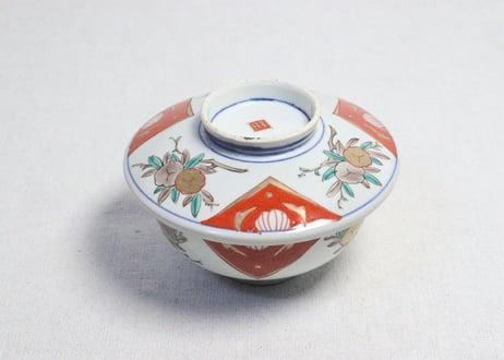 明治前期色絵三方に桃図蒸茶碗