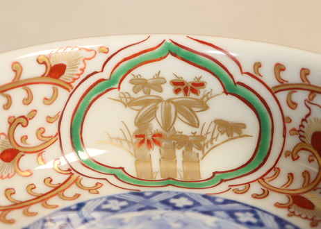 明治前期色絵松竹梅に唐草図春寒鉢