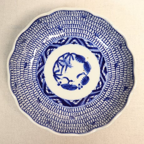 明治〜大正期 染付巻物文様五寸皿 十枚 裏唐草文様 15cm 平戸 有田