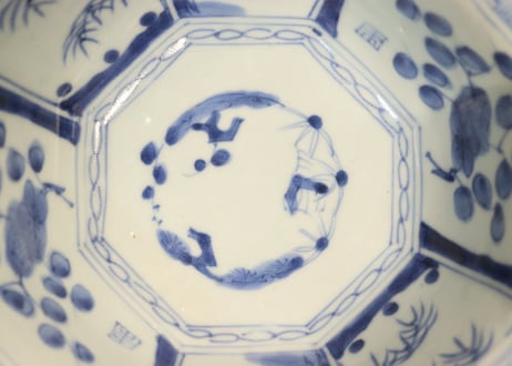 江戸幕末染付竹梅図八角鉢　ノミホツ