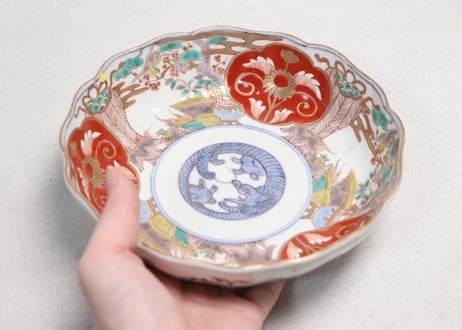 明治前期色絵松竹梅に鶴亀図通り物大なます皿②小ニュウ