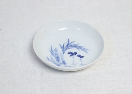 明治後期～大正染付竹と草花図小皿