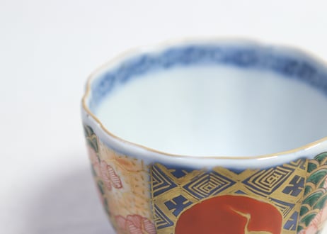明治前期色絵桃に松鶴図通り物向付
