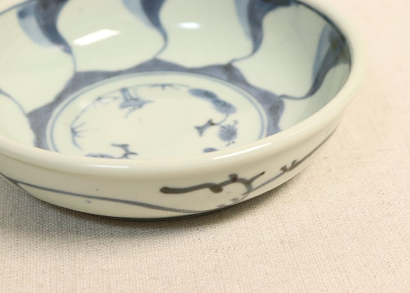 染付皿 4枚 扇子 小皿 江戸後期 訳アリ 窯傷 歪み 欠け 染付皿 4枚 扇子 小皿 江戸後期 訳アリ 窯傷 歪み 欠け 江戸