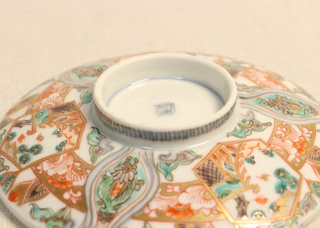 明治前期色絵松と牡丹図蒸茶碗②　蓋少甘手