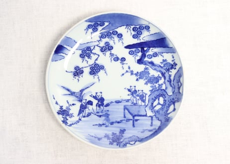 明治前期紙刷唐子図6寸皿