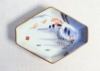 明治前期色絵山水図ひし形皿