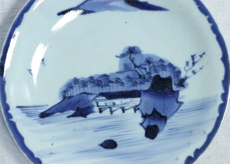 江戸幕末染付山水図7寸皿