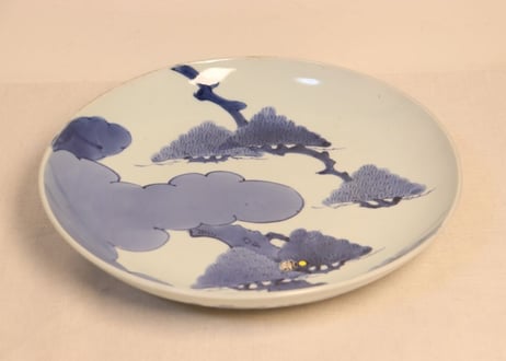江戸中期染付松と雲図尺皿 フリモノ